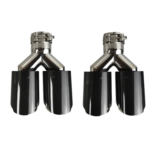 1 Pcs Universal Car Carbon Fibre Tail Throat Same Length Polish Y-Shaped Double Out Twill Glossy Exhaust Muffler Tip